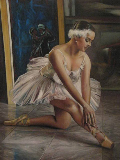 La bailarina de las puntas doradas. Oil Canvas Figure Painting