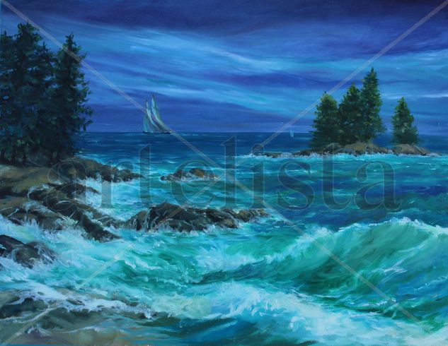 Crashing waves on the west coast Oil Panel Marine Painting