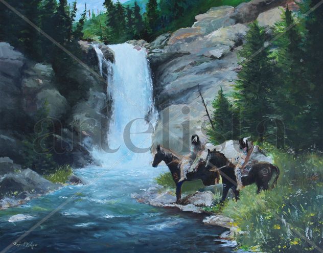 Waterfall teens contemplation