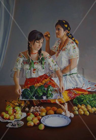 "Chinas Poblanas" Oil Canvas Figure Painting