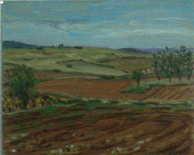 Tierras con almendros en La Rioja (Anguciana) Oil Panel Landscaping