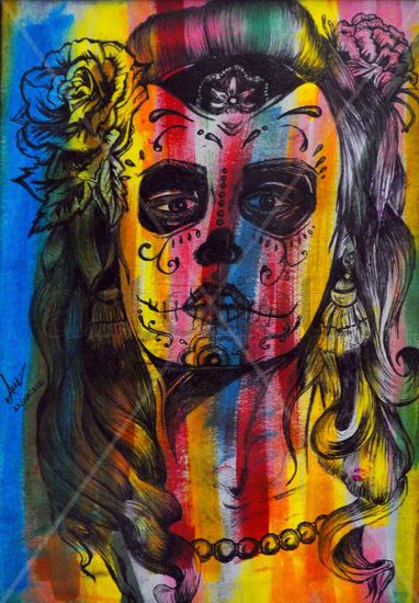 Catrina Mixed media Paper Figure Painting