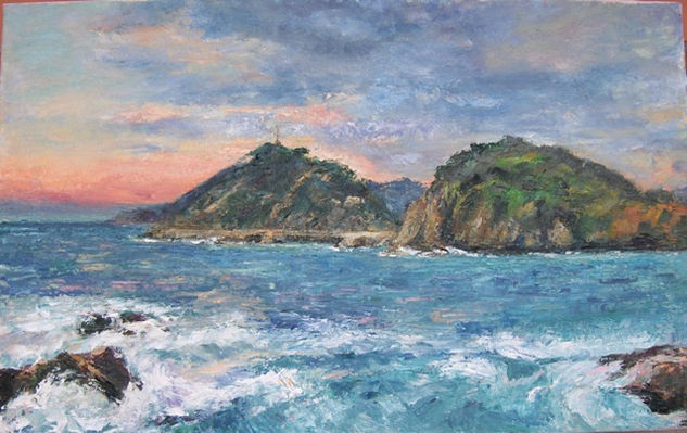 Santa Clara y monte Urgull Oil Canvas Marine Painting