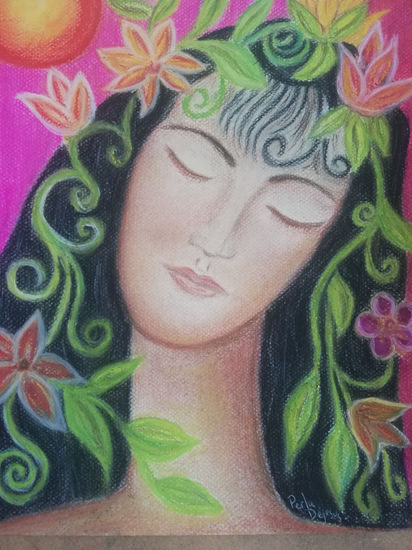 Mujer Flor Pastel Paper Figure Painting