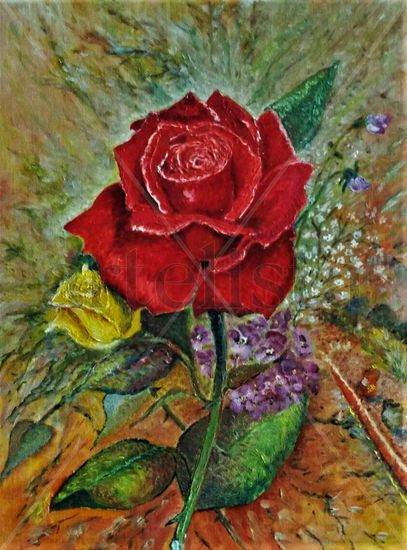 Red Rose Oil Panel Floral Painting