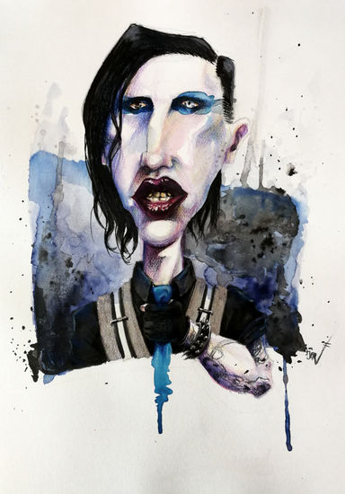 Marilyn Manson Watercolour Paper Portrait