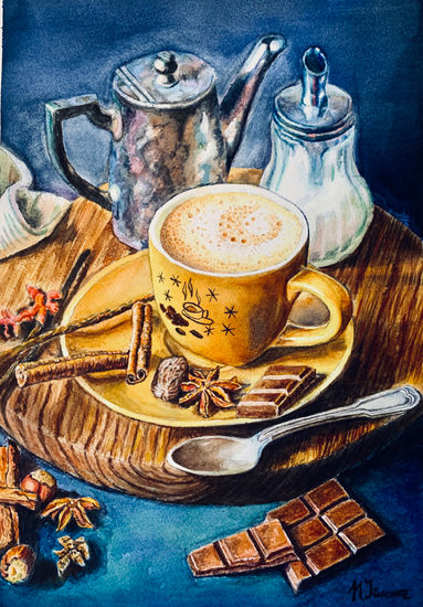 Bodegón café Watercolour Paper Still Life Paintings