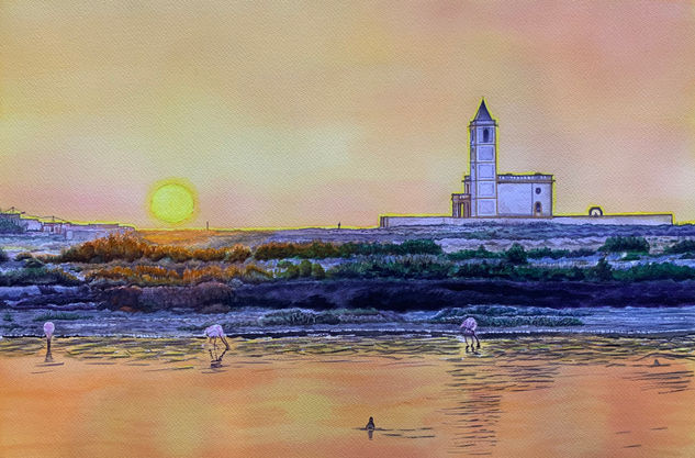 Iglesia de las salinas de Cabo de Gata Watercolour Paper Landscaping