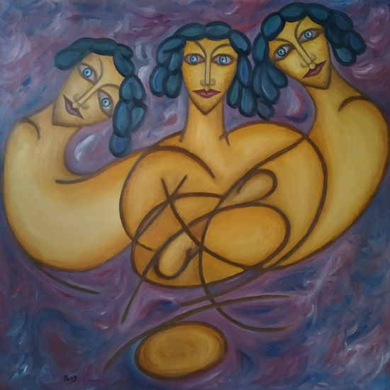 49. Trillizas Oil Canvas Figure Painting