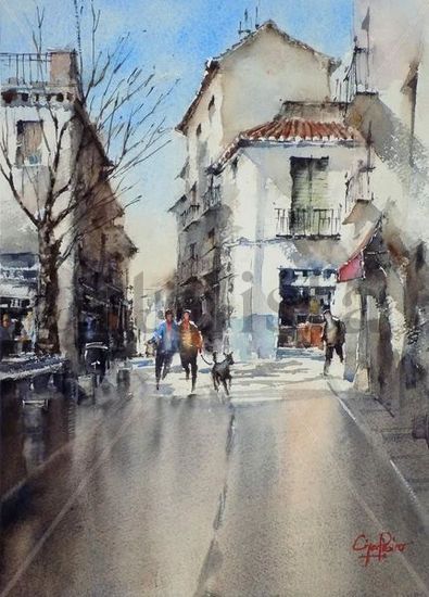 Plaza Larga Albaicín Granada-España Watercolour Paper Landscaping