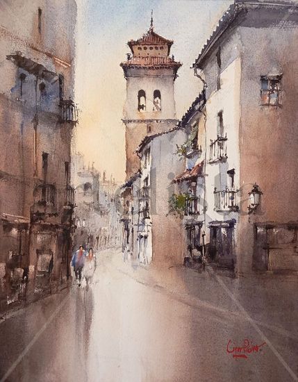 Antigua Calle Elvira, Granada-España Watercolour Paper Landscaping