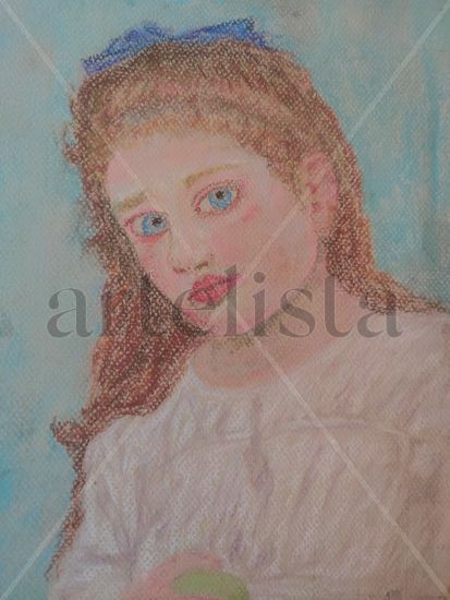 Niña con manzana Pastel Paper Figure Painting