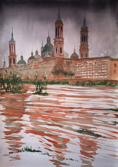 Río Ebro y el Pilar Watercolour Paper Landscaping