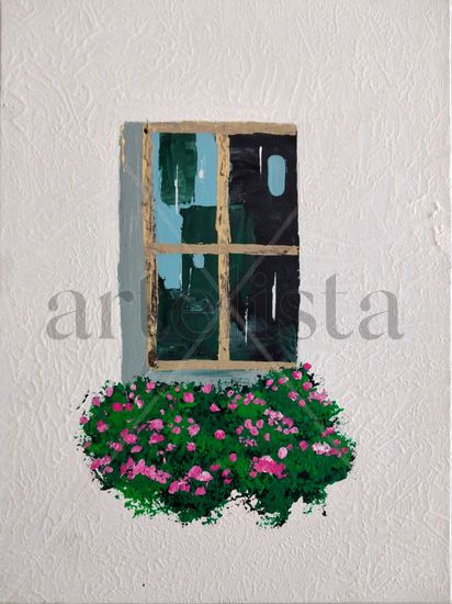 Ventana con Flores 1 Acrílico Lienzo Floral