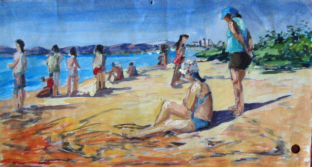 DIA DE SOL Y ARENA EN LOS COCOS Oil Paper Marine Painting