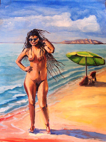 LA CHICA DEL TOLDO VERDE Oil Paper Nude Paintings