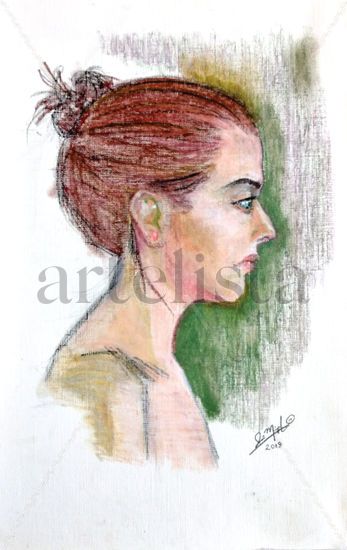 Pelirroja de perfil Pastel Papel Retrato