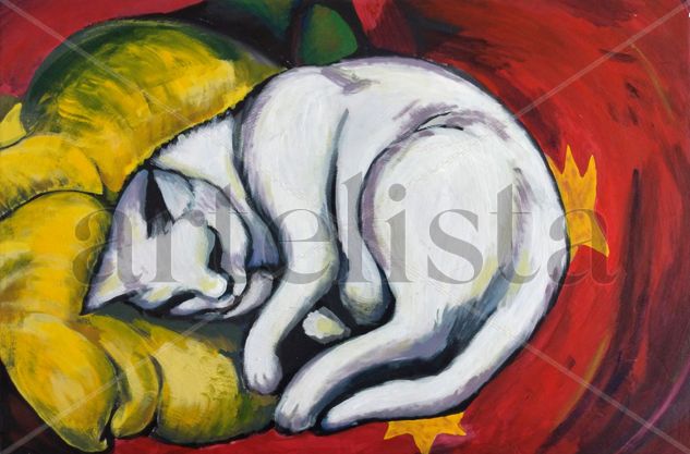 Interpretación de Gato Blanco Franz Marc Acrylic Canvas Animals