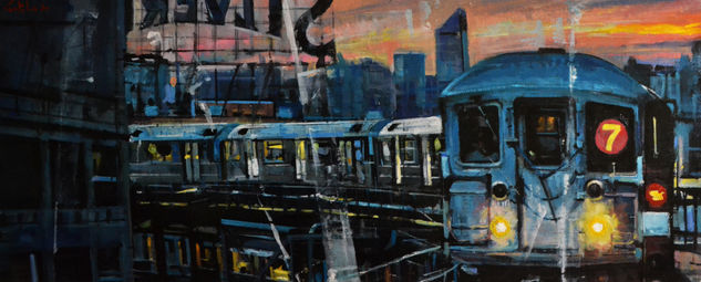 NYC Train Oil Canvas Landscaping