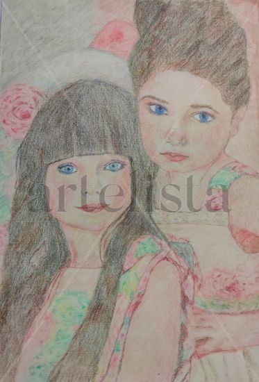 Dos rosas Pencil (coloured) Paper Figure Painting