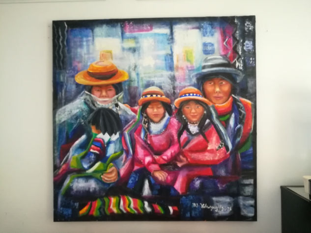 Familia Guambiana Oil Canvas Figure Painting