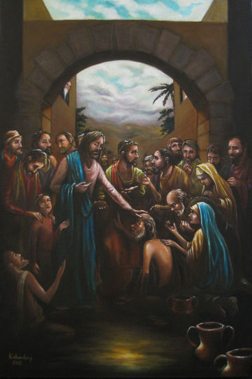 Jesus sanando por imposición de manos Oil Canvas Portrait