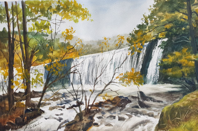 Cascada Presa del Pradillo Watercolour Paper Landscaping