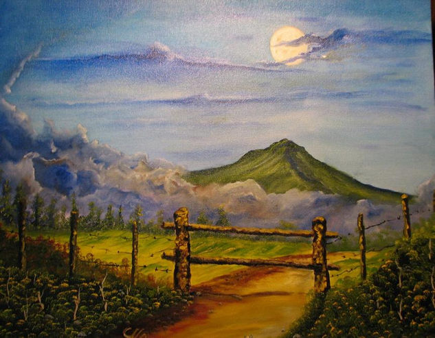 luna llena sobre el volcan Irazu Oil Canvas Landscaping