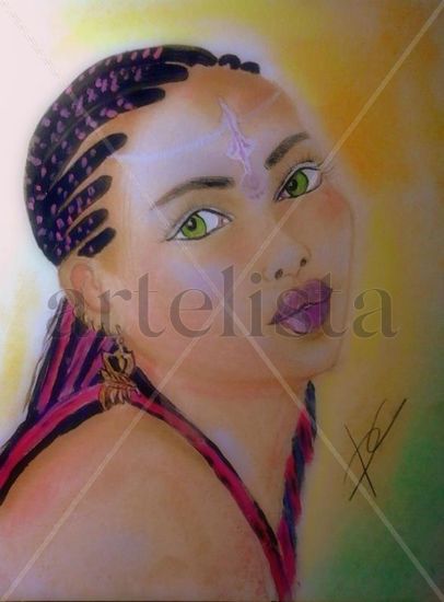 NIÑA AFRICANA Pastel Card Portrait