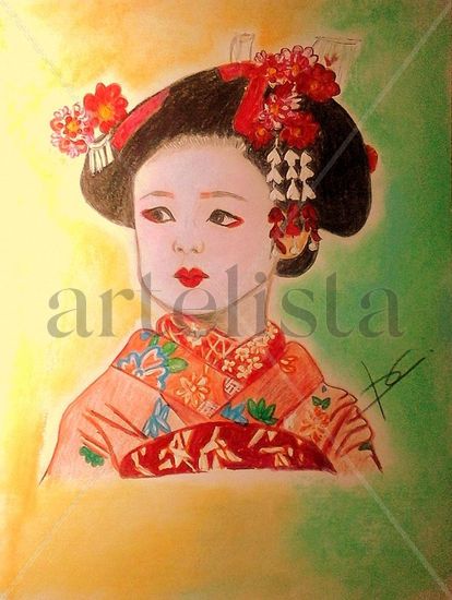 NIÑA JAPONESA Pastel Card Portrait