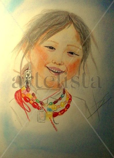 NIÑA DEL  NEPAÑ Pastel Cartulina Retrato