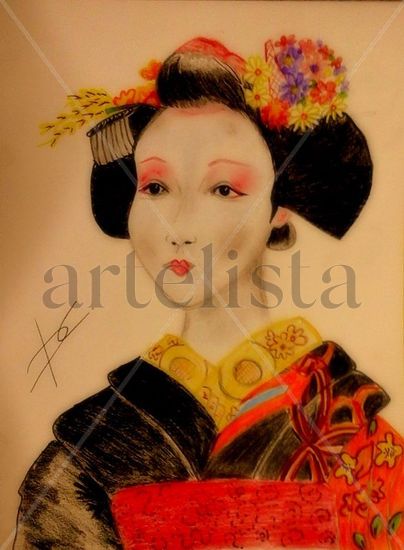 MUJER JAPONESA Pastel Card Portrait