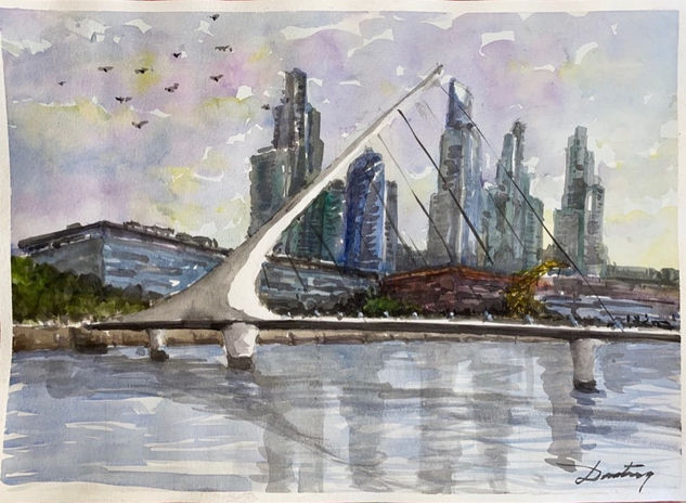 Aires de Puerto Madero Acuarela Papel Paisaje