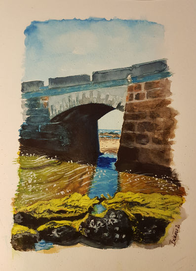 Puente de la caleta Acuarela Papel Paisaje