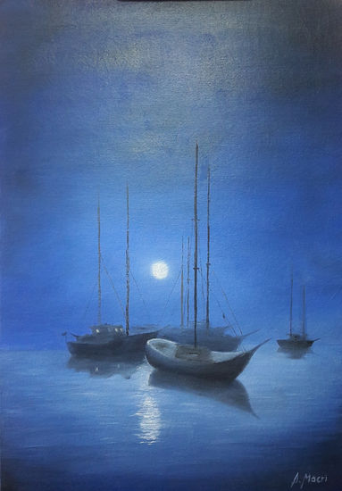 Night in blue... Oil Others Marine Painting