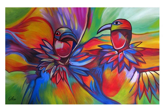 DANZA DE PAJAROS Oil Canvas Figure Painting