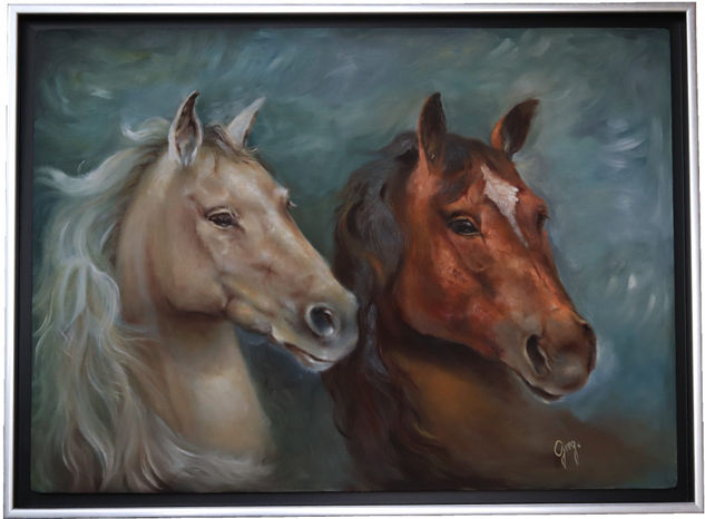 Caballos Españoles Oil Panel Animals