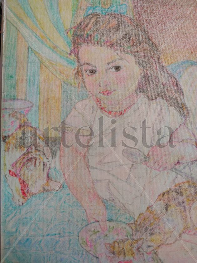 Niña con gatos