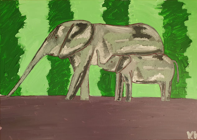 Elefante y su bebé Acrylic Canvas Animals