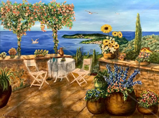 Terraza mirando al mar Oil Canvas Marine Painting