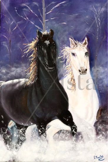 Caballos en la nieve Oil Canvas Animals