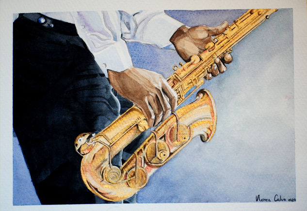 Saxofonista Watercolour Paper Figure Painting