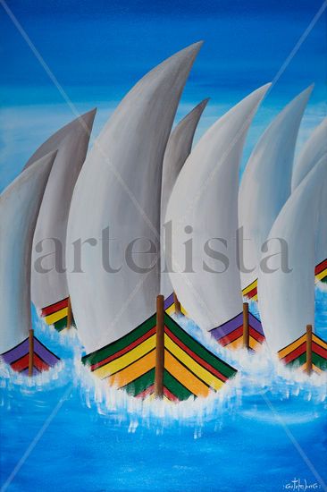 Corrida de barcos Acrylic Textile Marine Painting