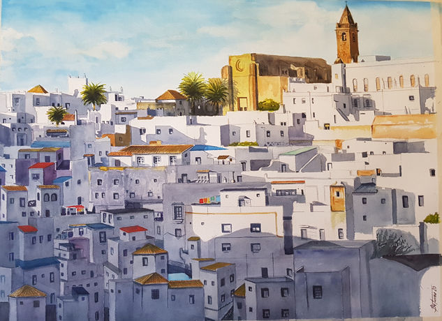 Vejer de la frontera Acuarela Papel Paisaje