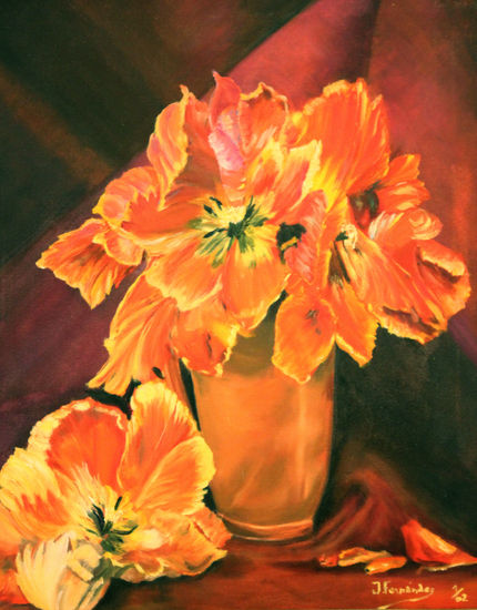 Tulipanes papagallo Oil Canvas Floral Painting