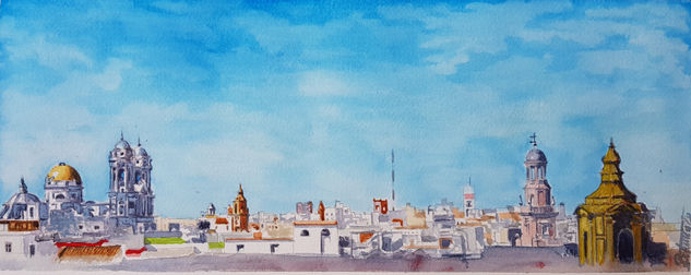 Cadiz desde la azotea Acuarela Papel Paisaje