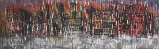 Cualquier ciudad bajo la lluvia Acrylic Canvas Landscaping