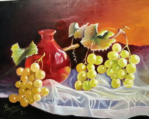 BUCARRO ROJO CON UVAS Oil Canvas Still Life Paintings