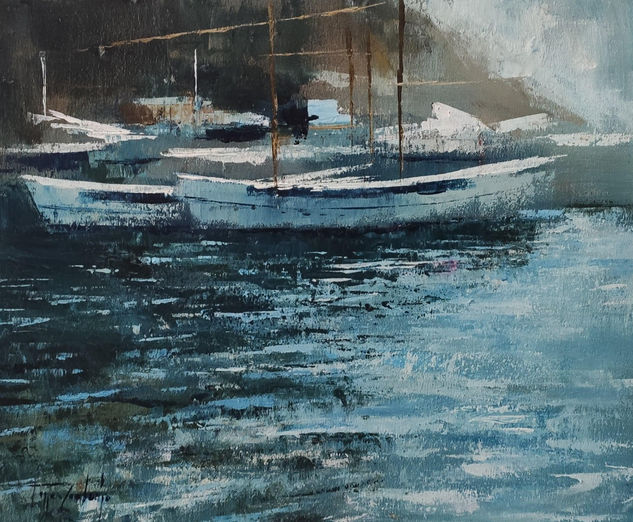 Barcas en Calella Acrylic Canvas Marine Painting