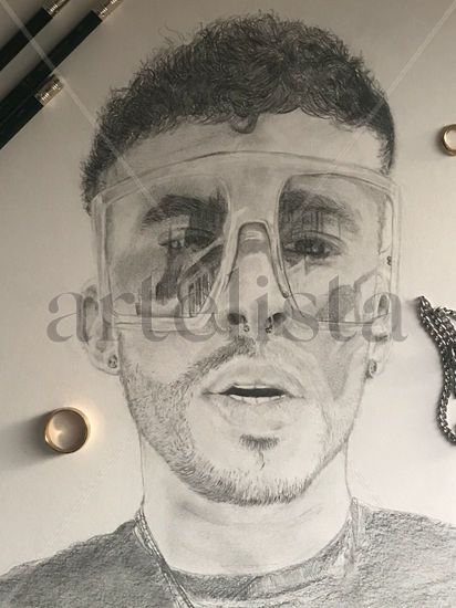 Retrato del cantante Bad Bunny hecho a lápiz. Lápiz